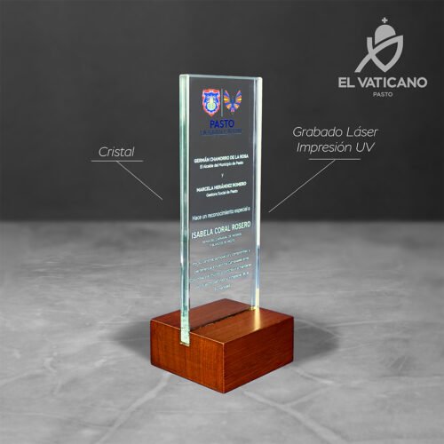 Placa de cristal rectangular con base en madera - Imagen 2