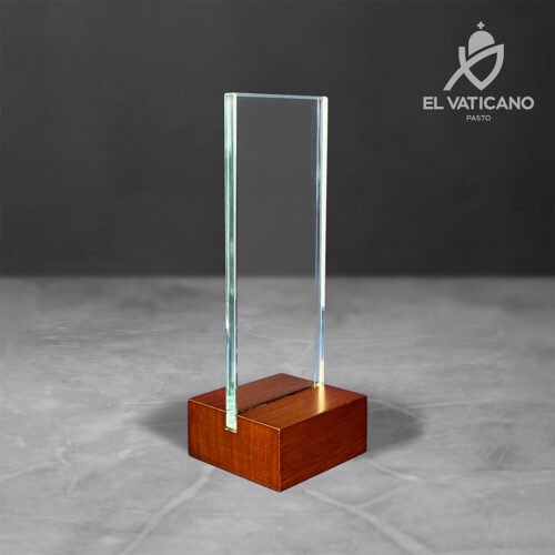 Placa de cristal rectangular con base en madera - Imagen 1