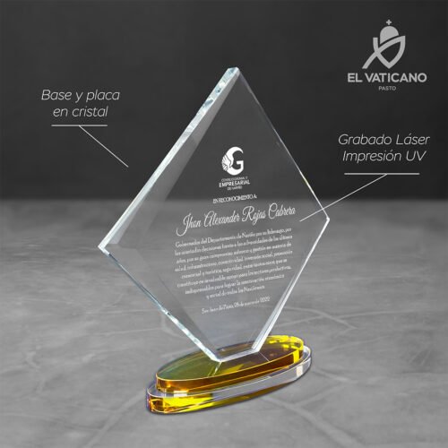 Placa de cristal rombo con base en cristal amarilla - Imagen 2
