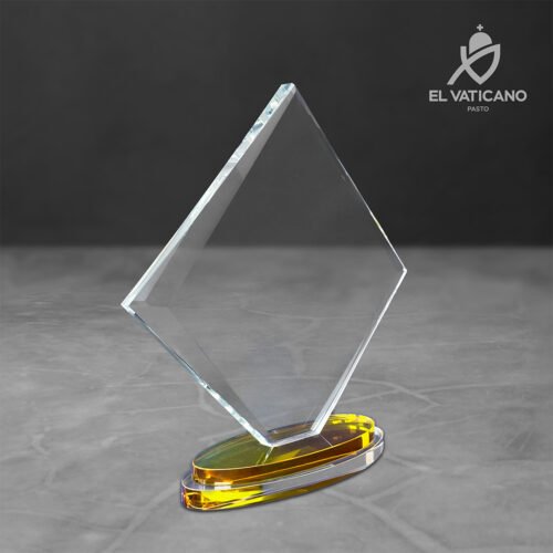 Placa de cristal rombo con base en cristal amarilla - Imagen 1
