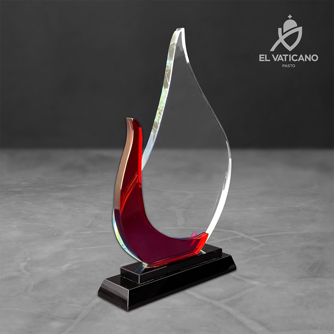Placa de cristal fuego rojo con base negra