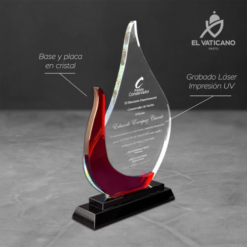 Placa de cristal fuego rojo con base negra - Imagen 2