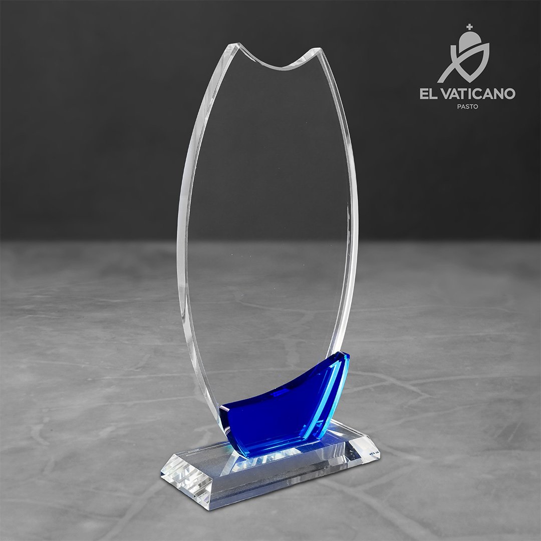 Placa de cristal larga con base en cristal azul