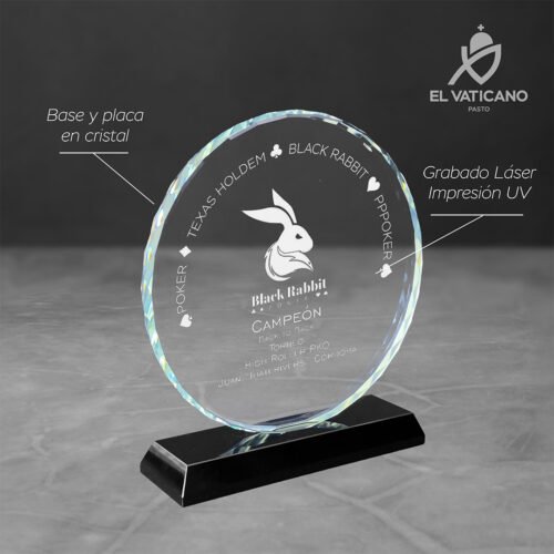 Placa de cristal circular con base en cristal - Imagen 2