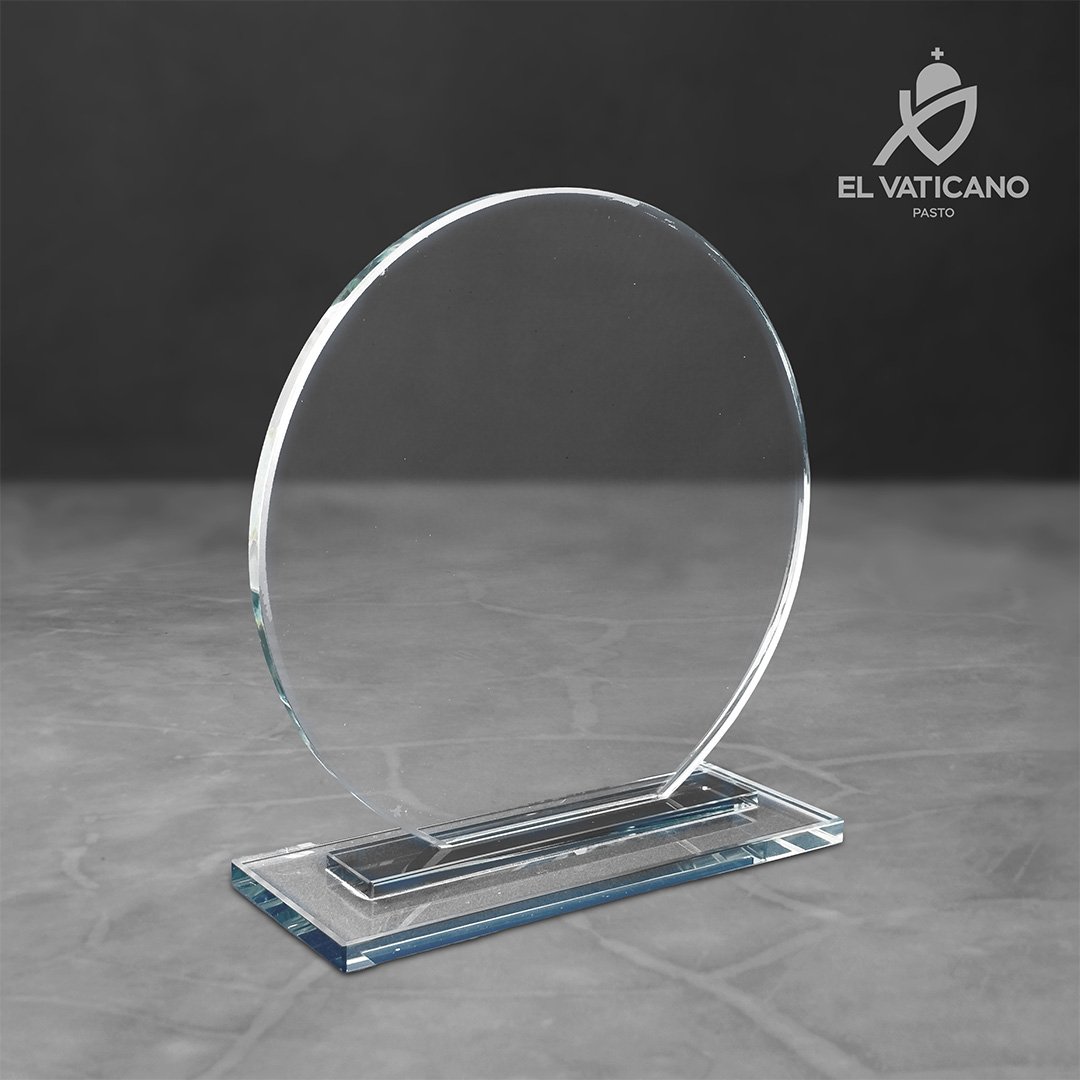 Placa de cristal circular con base en cristal transparente