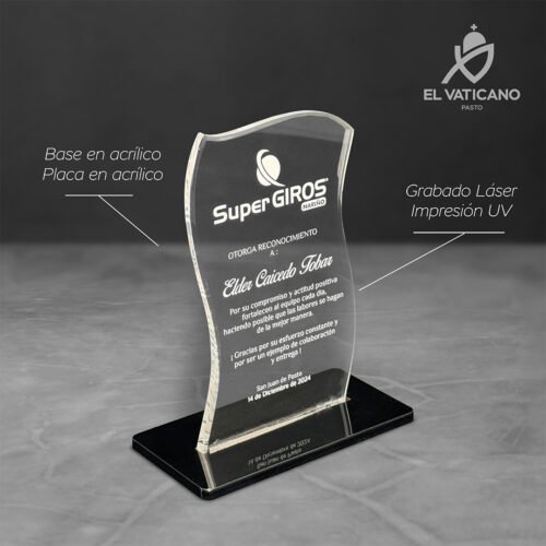 Placa pequeña de acrílico transparente con base en acrílico - Imagen 1