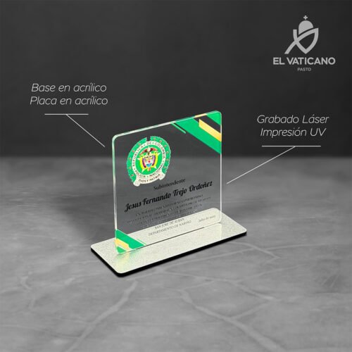 Placa pequeña de acrílico transparente con base en acrílico metal - Imagen 1