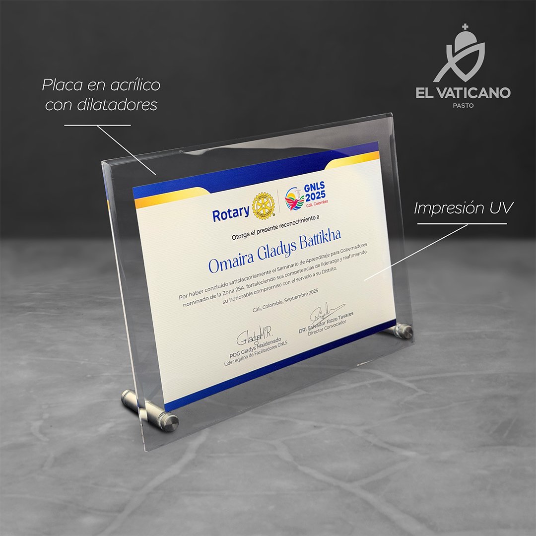 Placa de acrílico con dilatadores para diplomas
