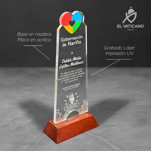 Placa de acrílico tótem con base de madera - Imagen 1