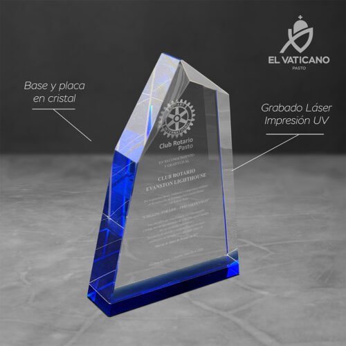 Placa de cristal ancha con base azul - Imagen 2