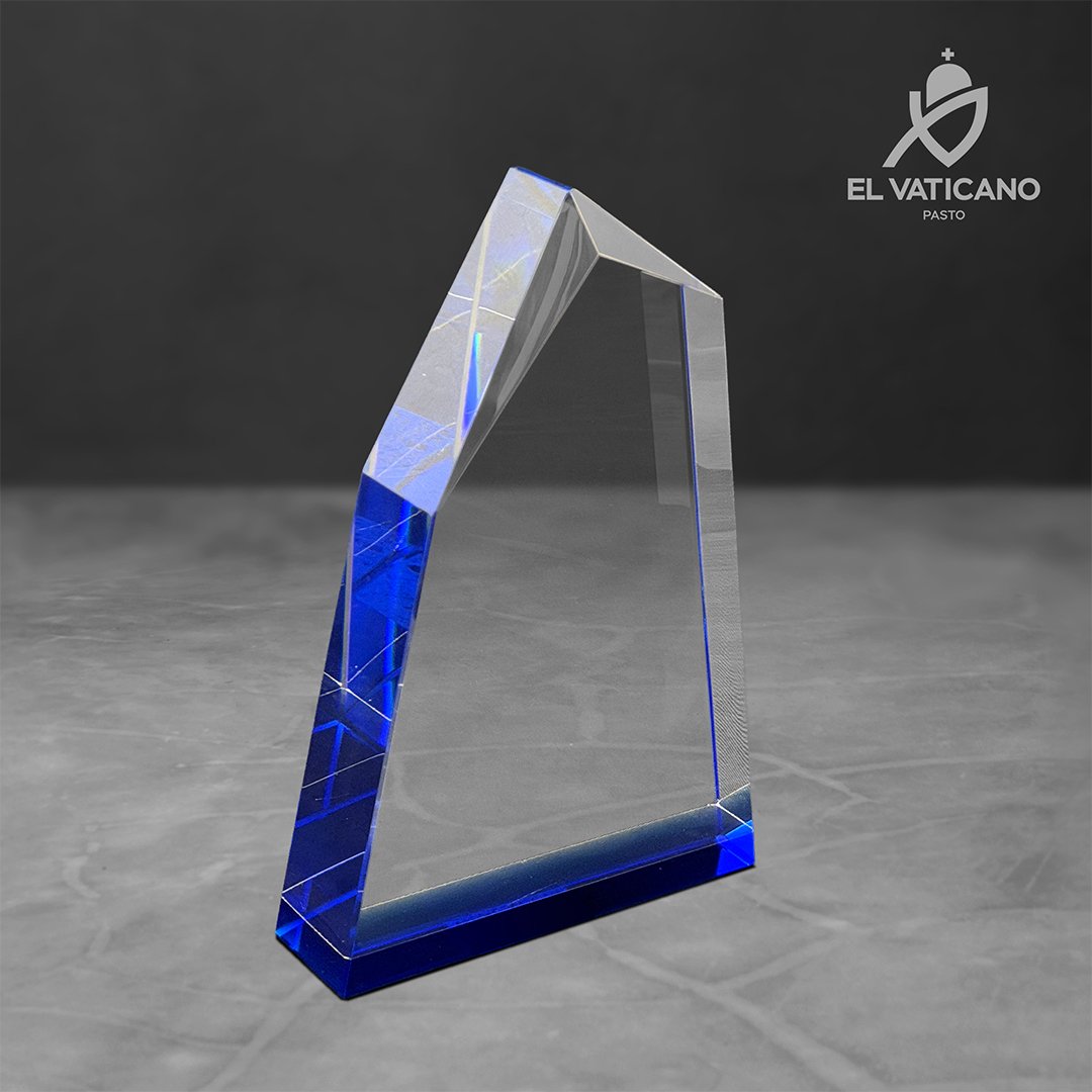 Placa de cristal ancha con base azul