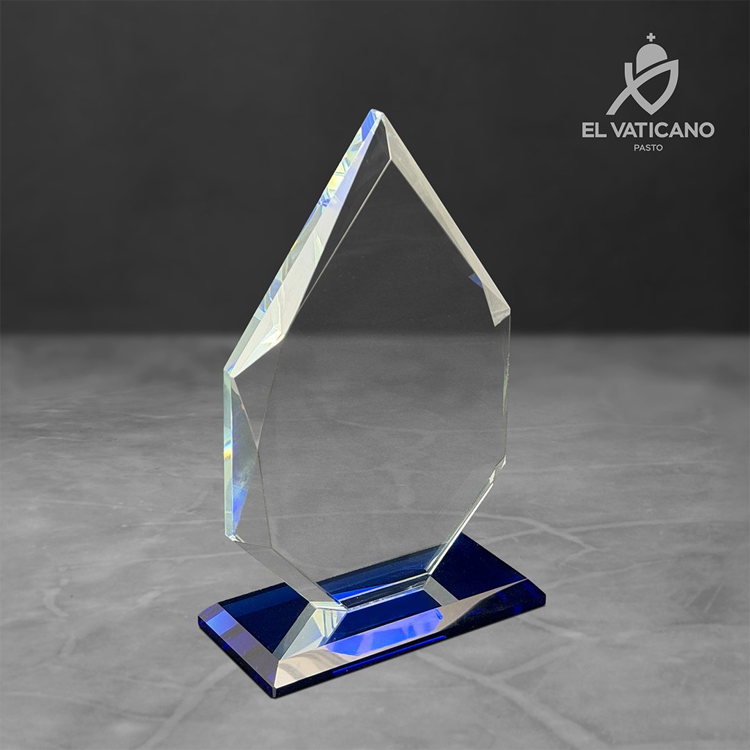 Placa de cristal gota con rectas y base en cristal azul