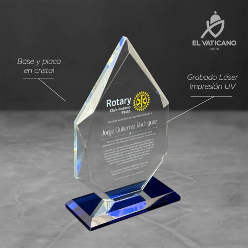 Placa de cristal gota con rectas y base en cristal azul - Imagen 2