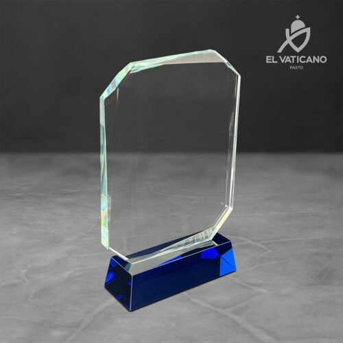 Placa de cristal octagonal con base de cristal azul - Imagen 1