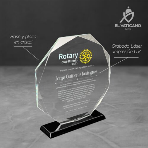 Placa de cristal octagonal con base en cristal negro - Imagen 2